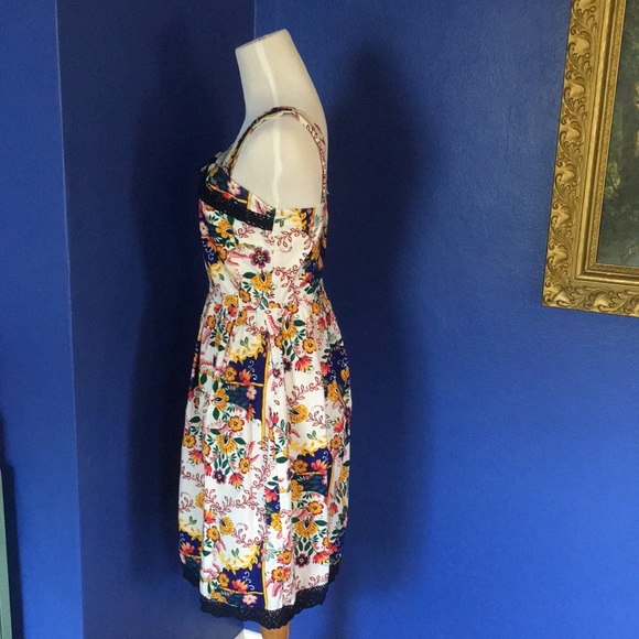 Yumi ModCloth Multicolor Floral Cotton Summer Sundress NWT Small/4 -UK size 8 - Picture 3 of 15